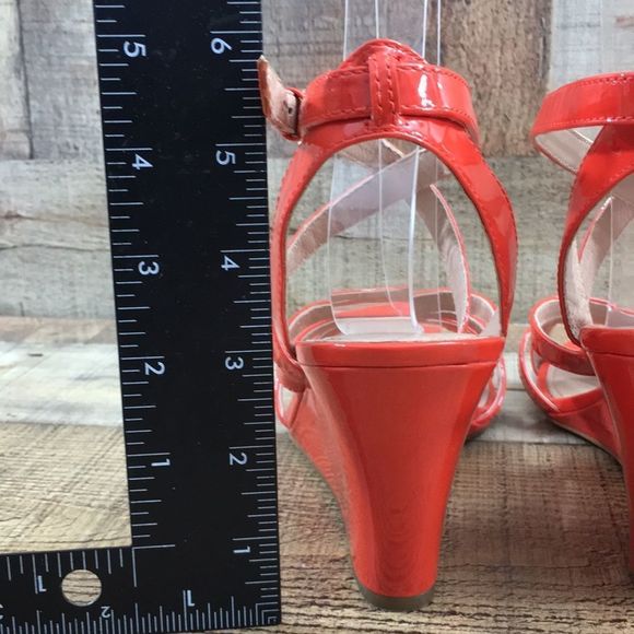 J. Crew Marci Patent Leather Strappy Wedge Sandals Orange Womens 9 - Picture 8 of 12